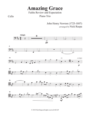 Amazing Grace (Piano Trio - Violin, Cello & Piano) Cello part