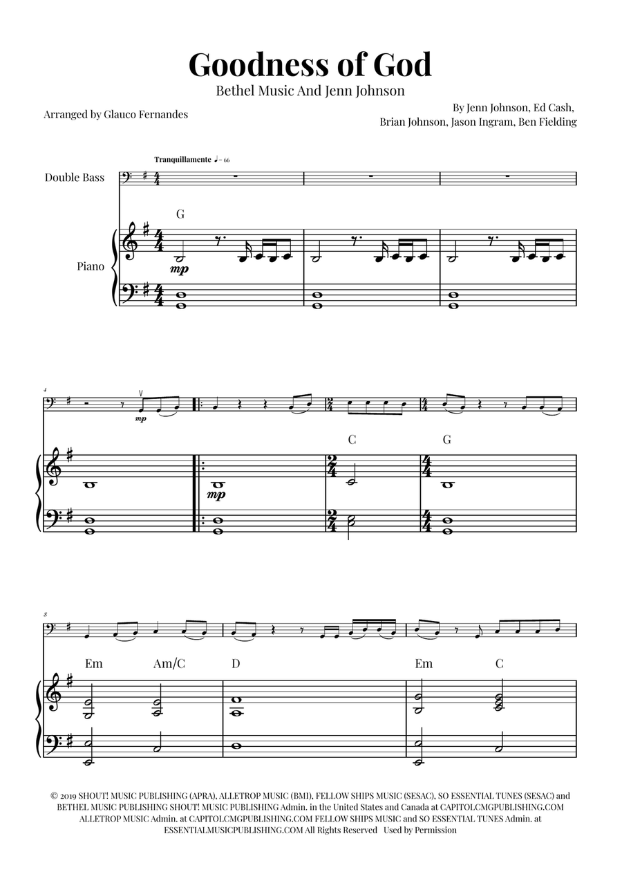 Goodness Of God Double Bass scores gallery preview page 1