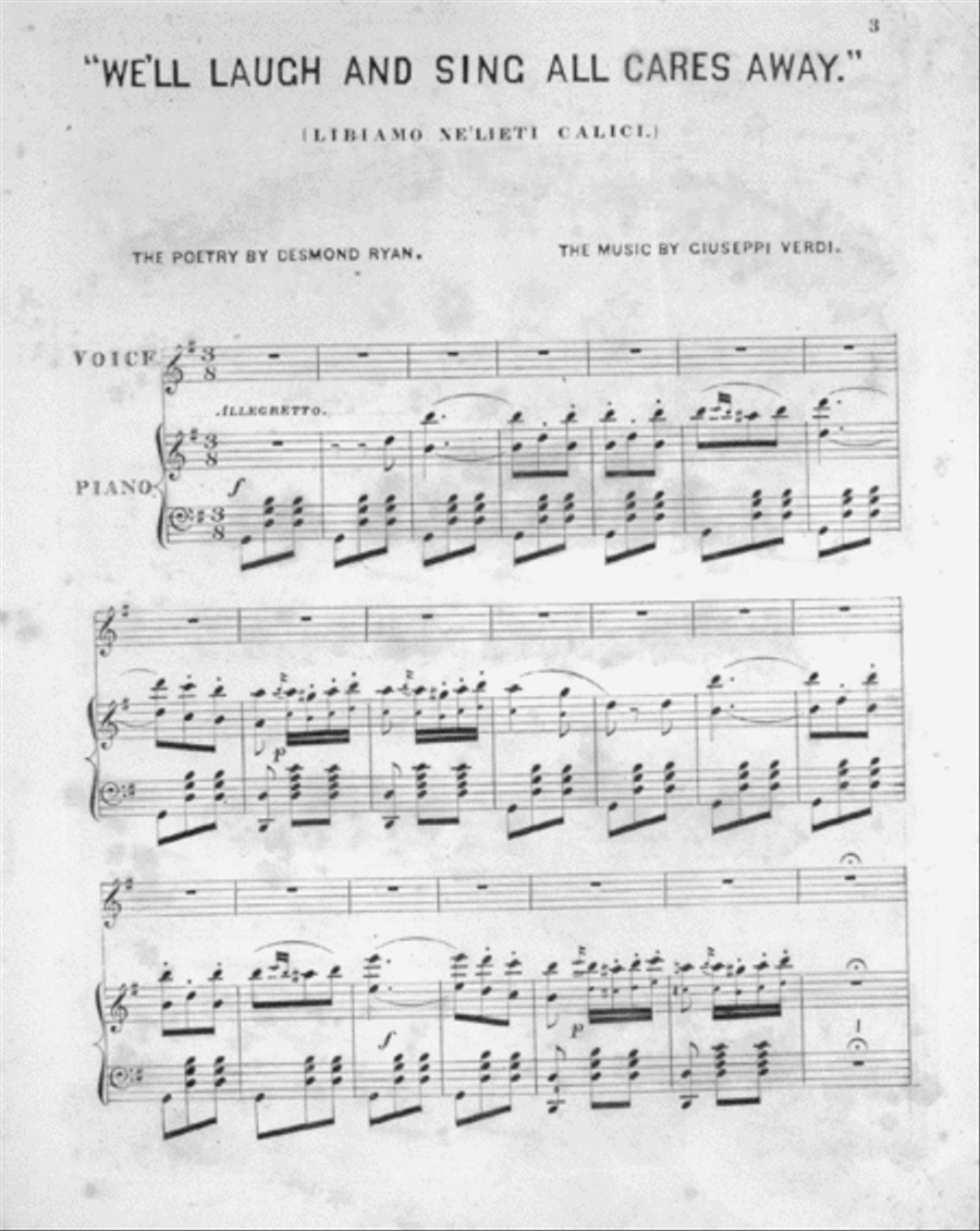 We'll Laugh and Sing All Cares Away. Song. (Libiamo Ne'lieti Calici) Voice scores gallery preview page 2