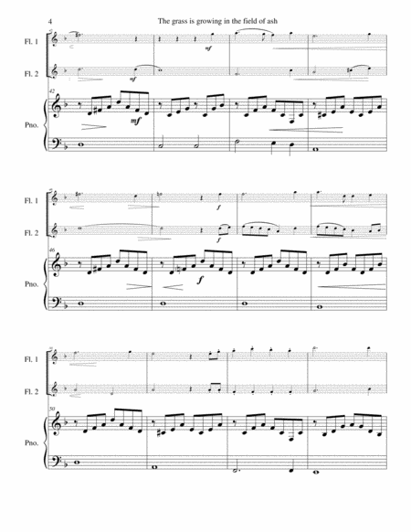 The grass is growing in the field of ash for 2 flutes and piano by David Warin Solomons Flute Duet - Digital Sheet Music