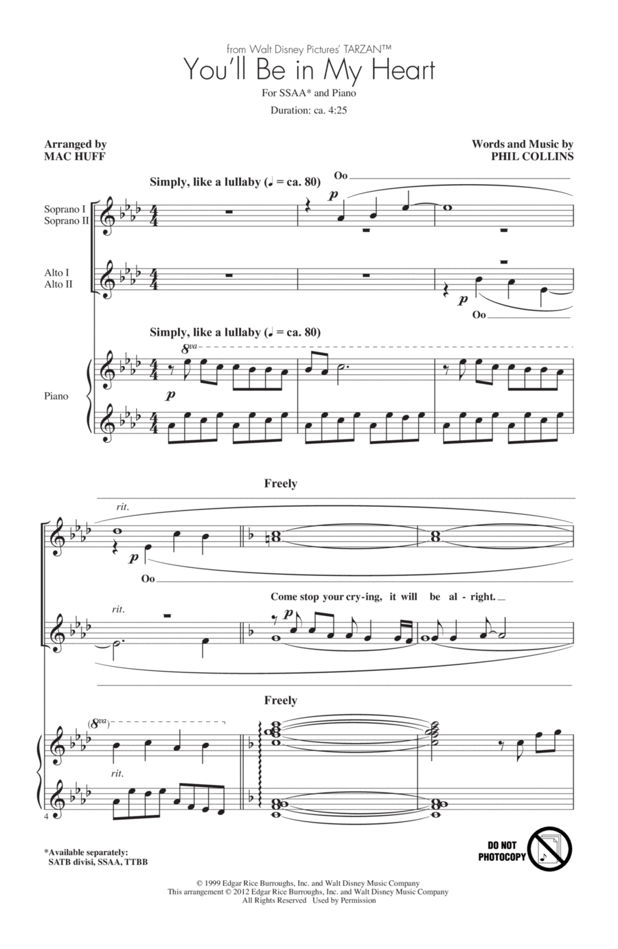 You'll Be In My Heart (from Tarzan) (arr. Mac Huff) SSA scores gallery preview page 1