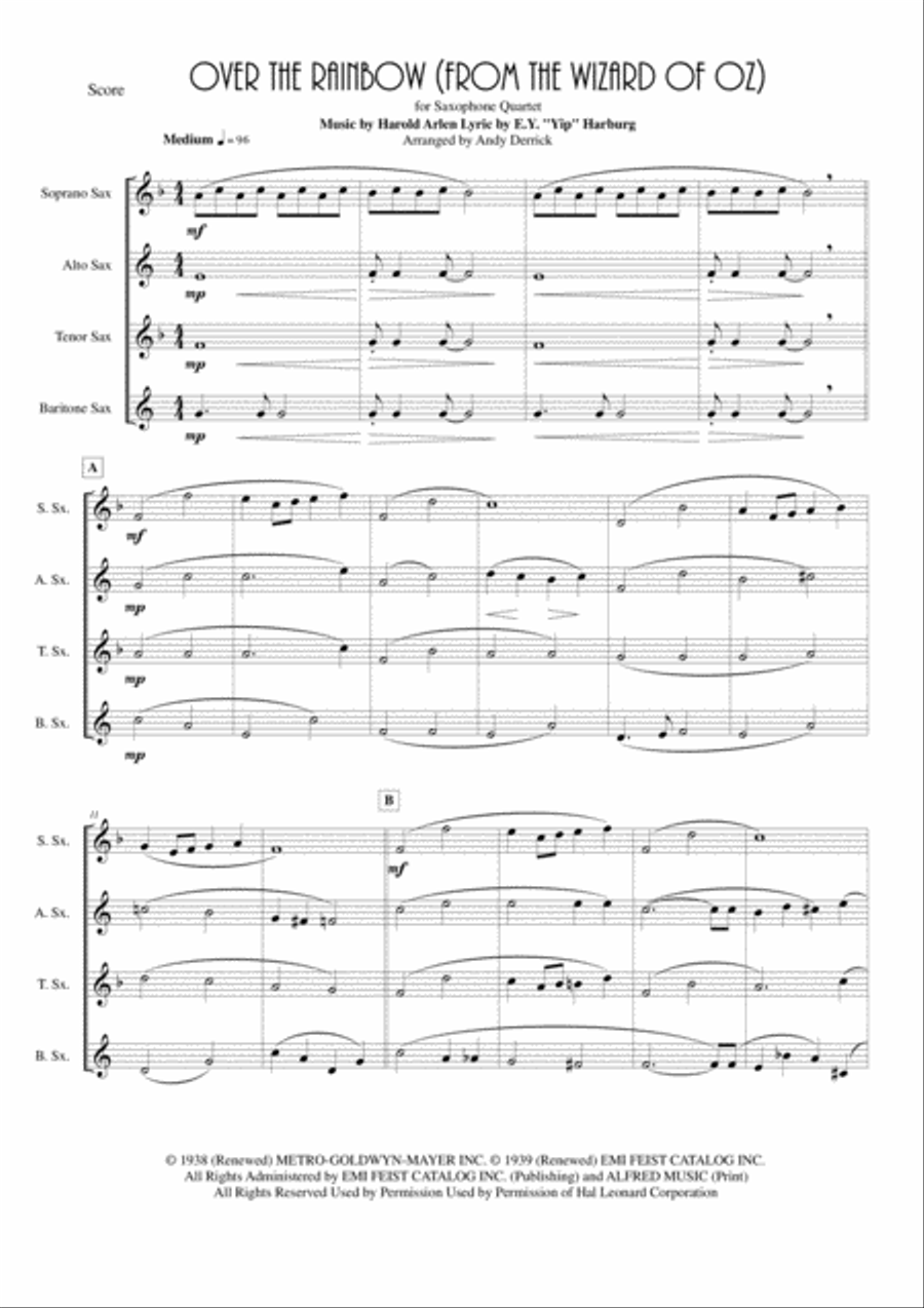 Over The Rainbow (from The Wizard Of Oz) Over The Rainbow (from The Wizard Of Oz) Woodwind Quartet scores gallery preview page 1