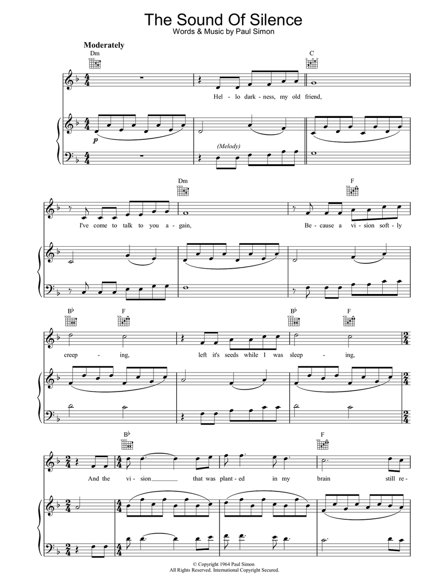The Sound Of Silence The Sound Of Silence Piano, Vocal, Guitar scores gallery preview page 1