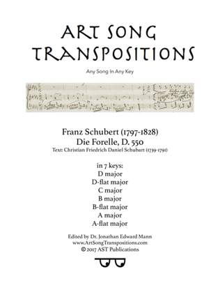 Book cover for SCHUBERT: Die Forelle, D. 550 (transposed to 7 keys: D, D-flat, C, B, B-flat, A, A-flat major)