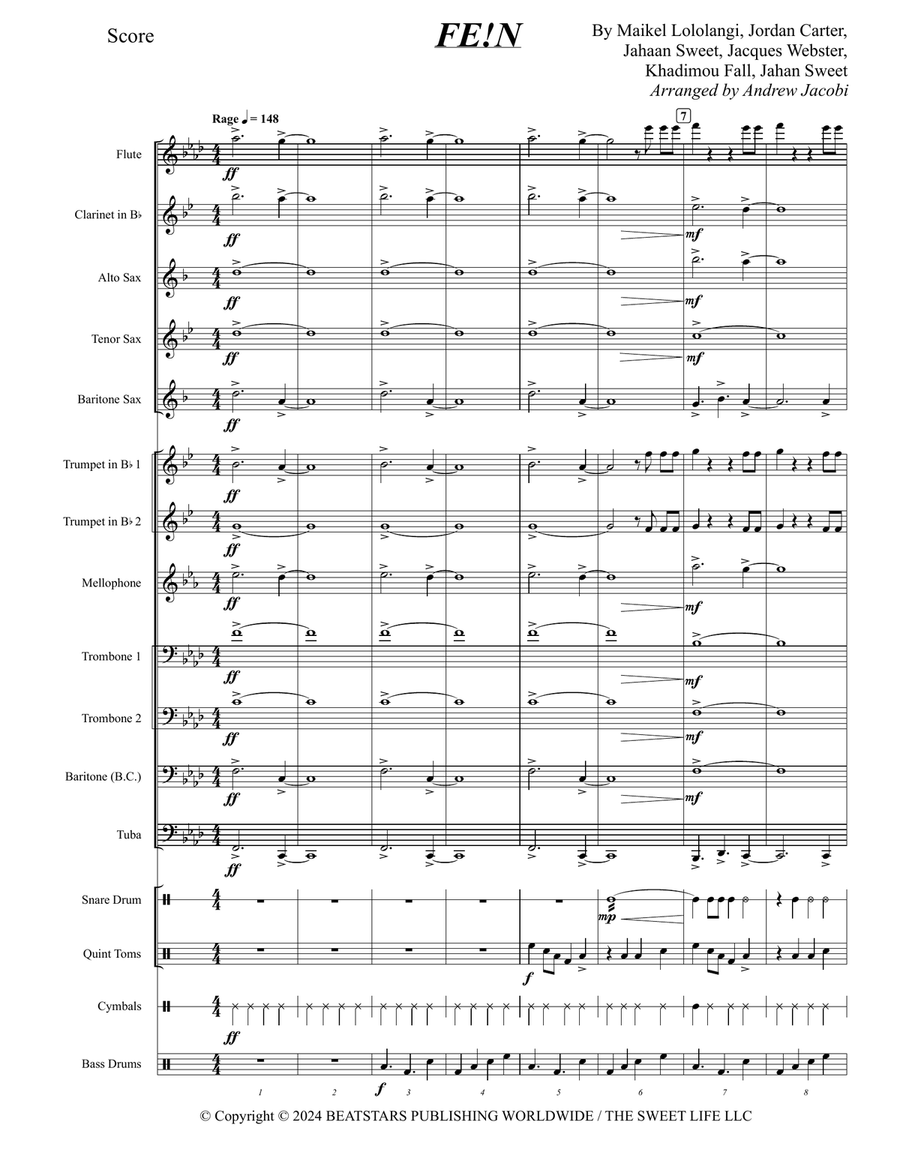 Fe!n (Feat. Playboi Carti) Marching Band scores gallery preview page 1