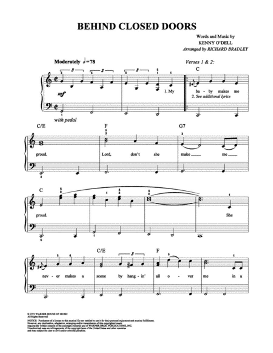 Behind Closed Doors Easy Piano scores gallery preview page 1