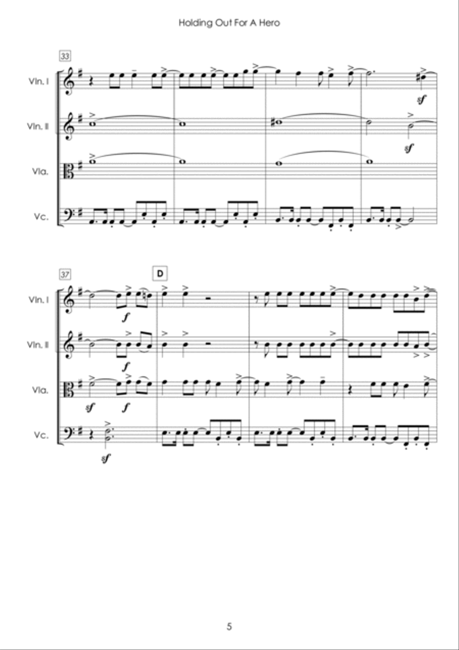 Holding Out For A Hero String Quartet scores gallery preview page 5