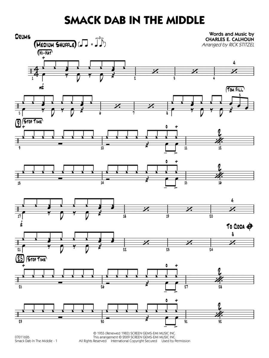 Smack Dab In The Middle - Drums Jazz Ensemble scores gallery preview page 1