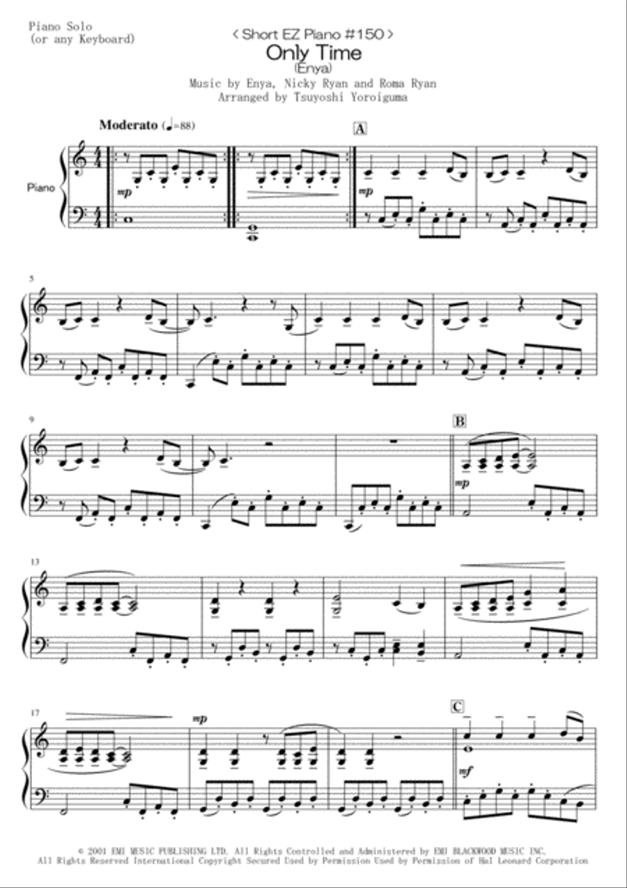 Only Time Only Time Easy Piano scores gallery preview page 1