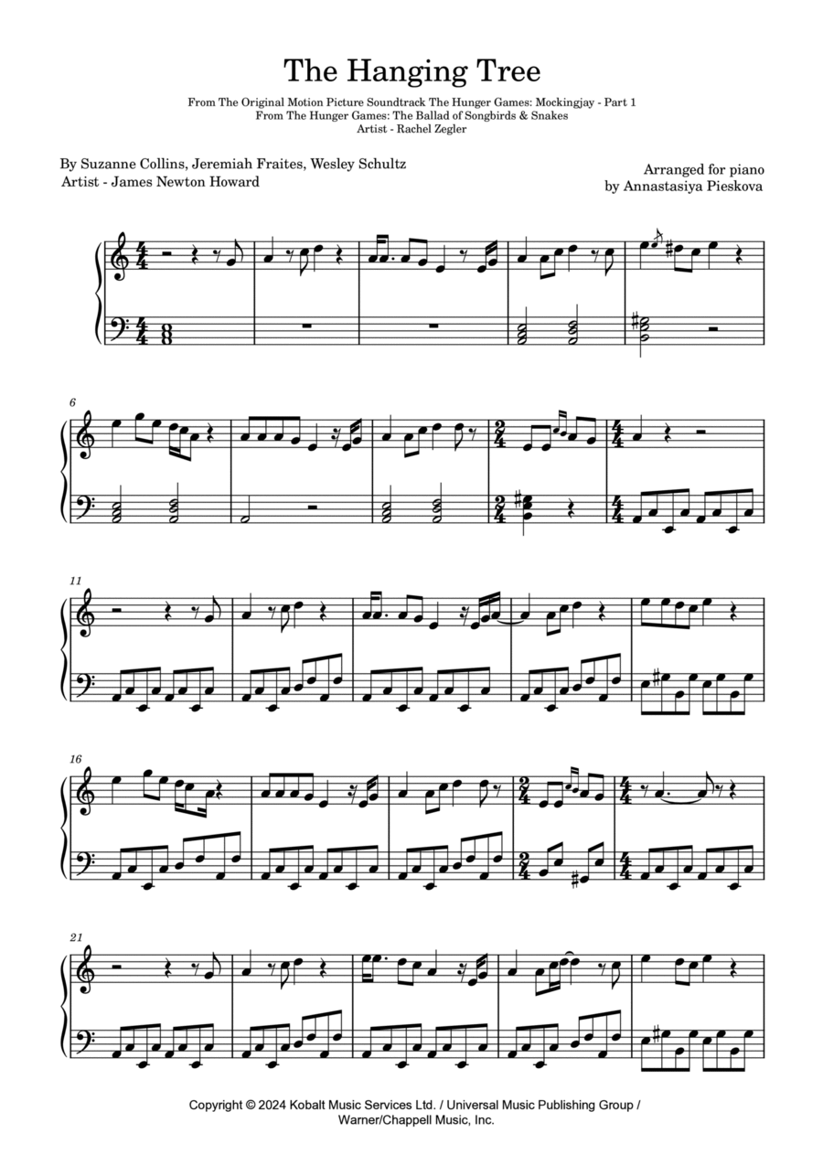 The Hanging Tree Piano Solo scores gallery preview page 1