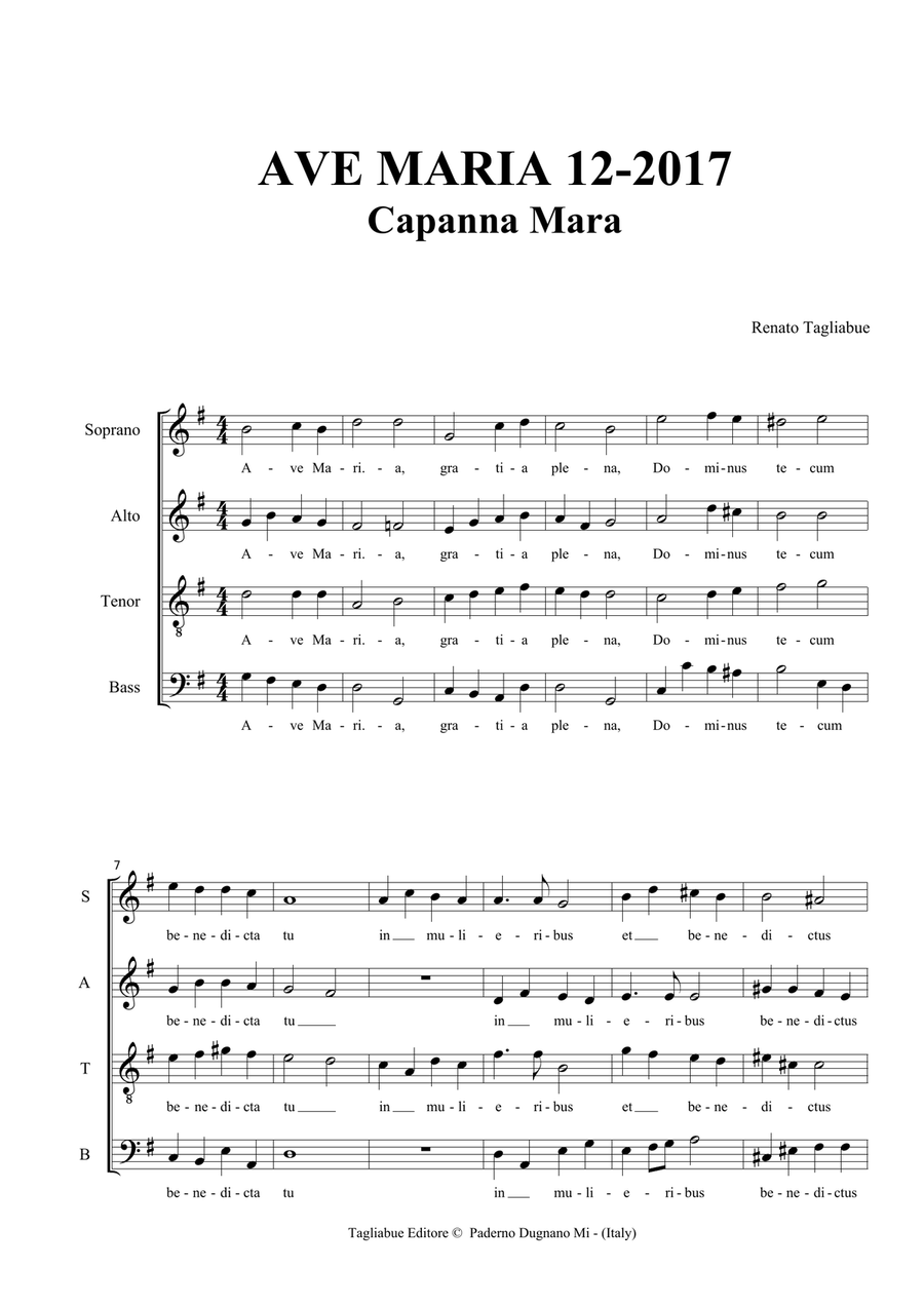 AVE MARIA - Tagliabue - 12/2017 - Capanna Mara - Score Only 4-Part scores gallery preview page 2