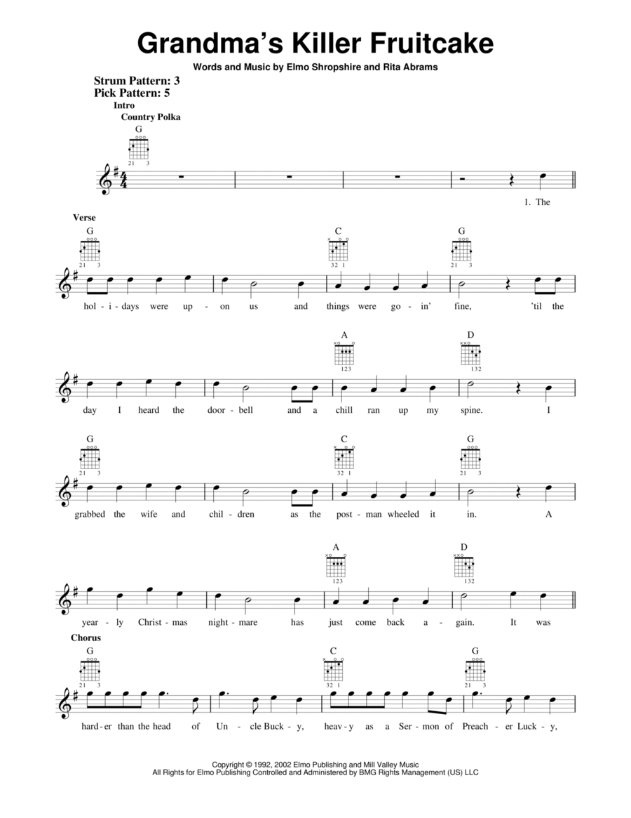 Grandma's Killer Fruitcake Easy Guitar scores gallery preview page 1