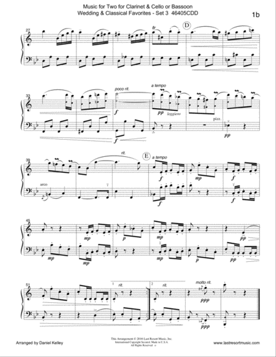 Music for Two Wedding & Classical Favorites for Clarinet & Cello or Bassoon - Set 3 Small Ensemble scores gallery preview page 5