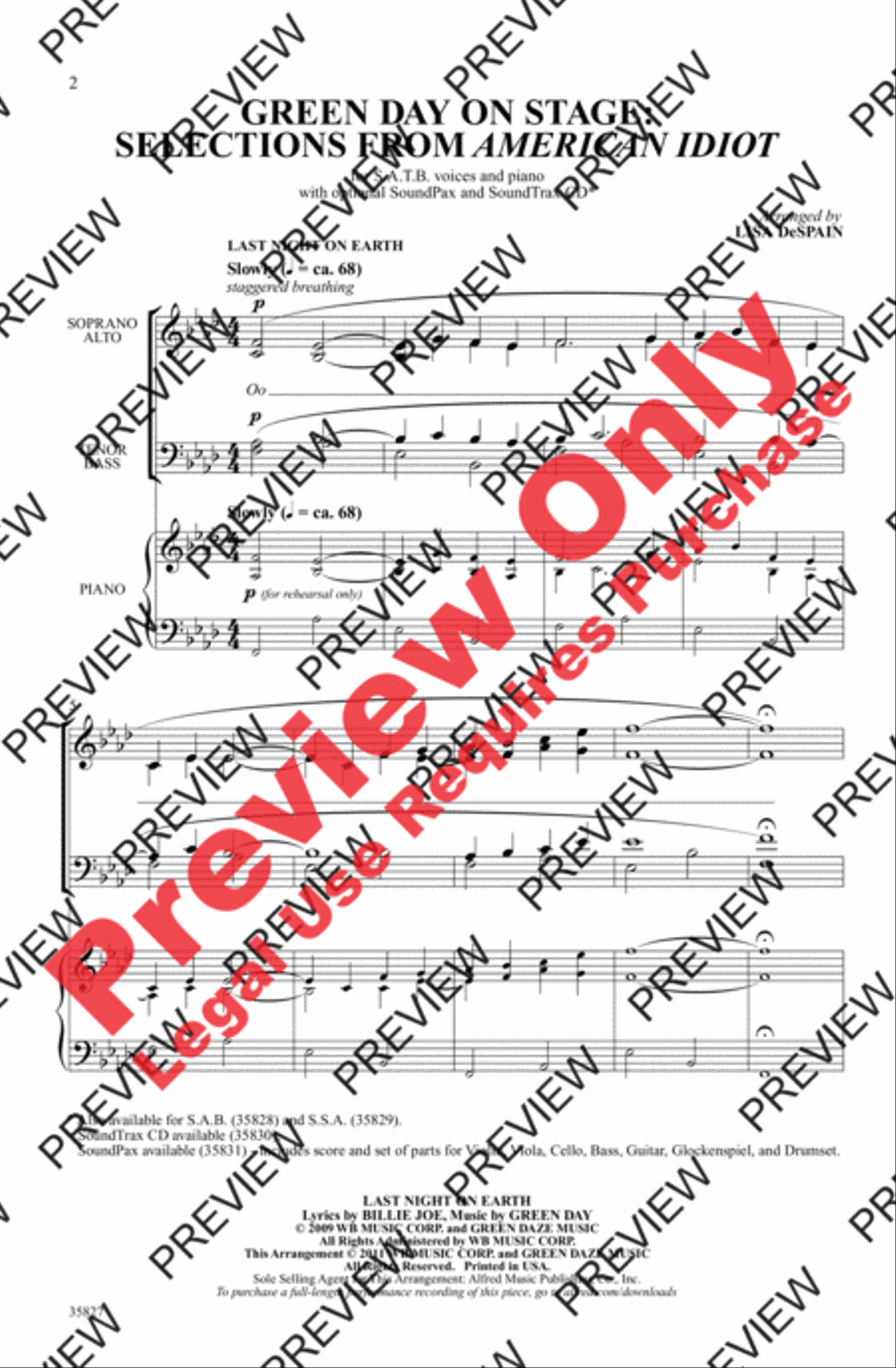 Green Day on Stage: Selections from American Idiot 4-Part scores gallery preview page 2