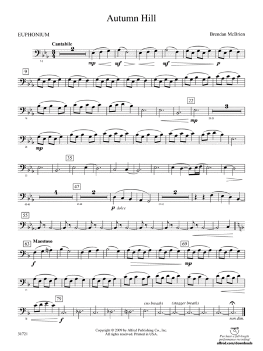 Autumn Hill: Baritone B.C. Concert Band scores gallery preview page 1