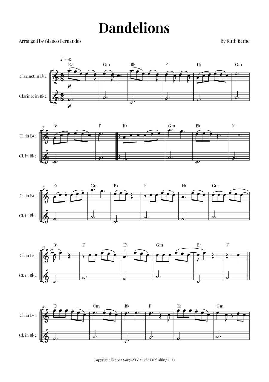 Dandelions Clarinet Duet scores gallery preview page 1