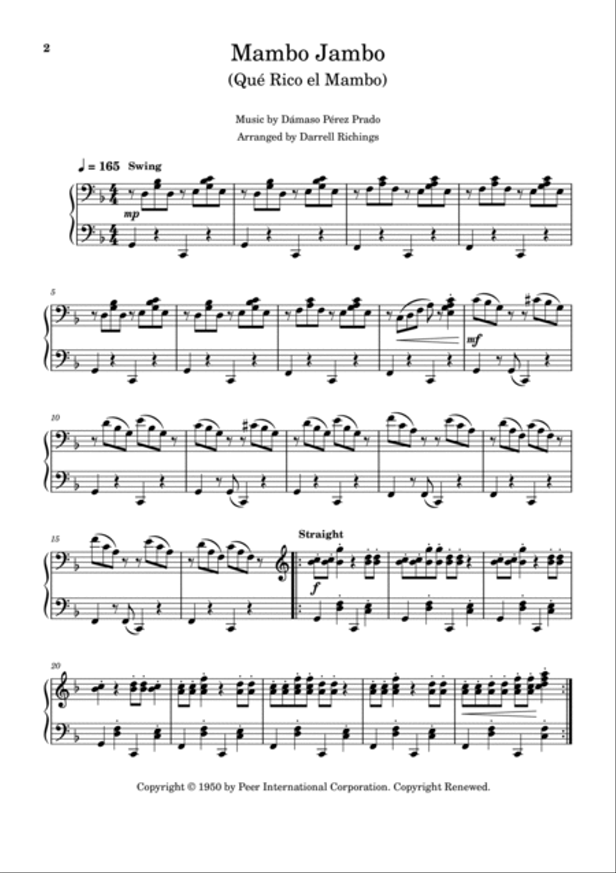Mambo Jambo (que Rico El Mambo) Piano Solo scores gallery preview page 2