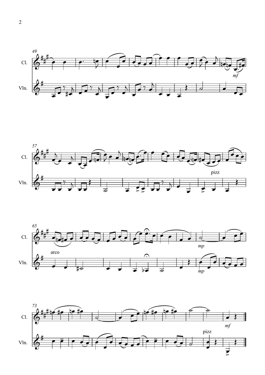 Salut d' Amour for Clarinet and Violin Duet B-Flat Clarinet scores gallery preview page 2