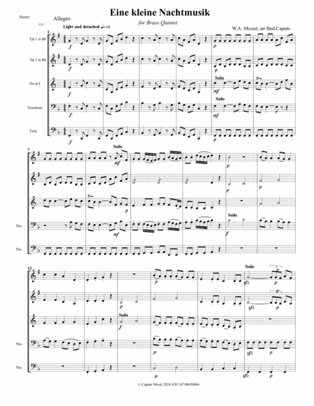 Einie kleine Nachtmusik, Movt. 1 for Brass Quartet image number null