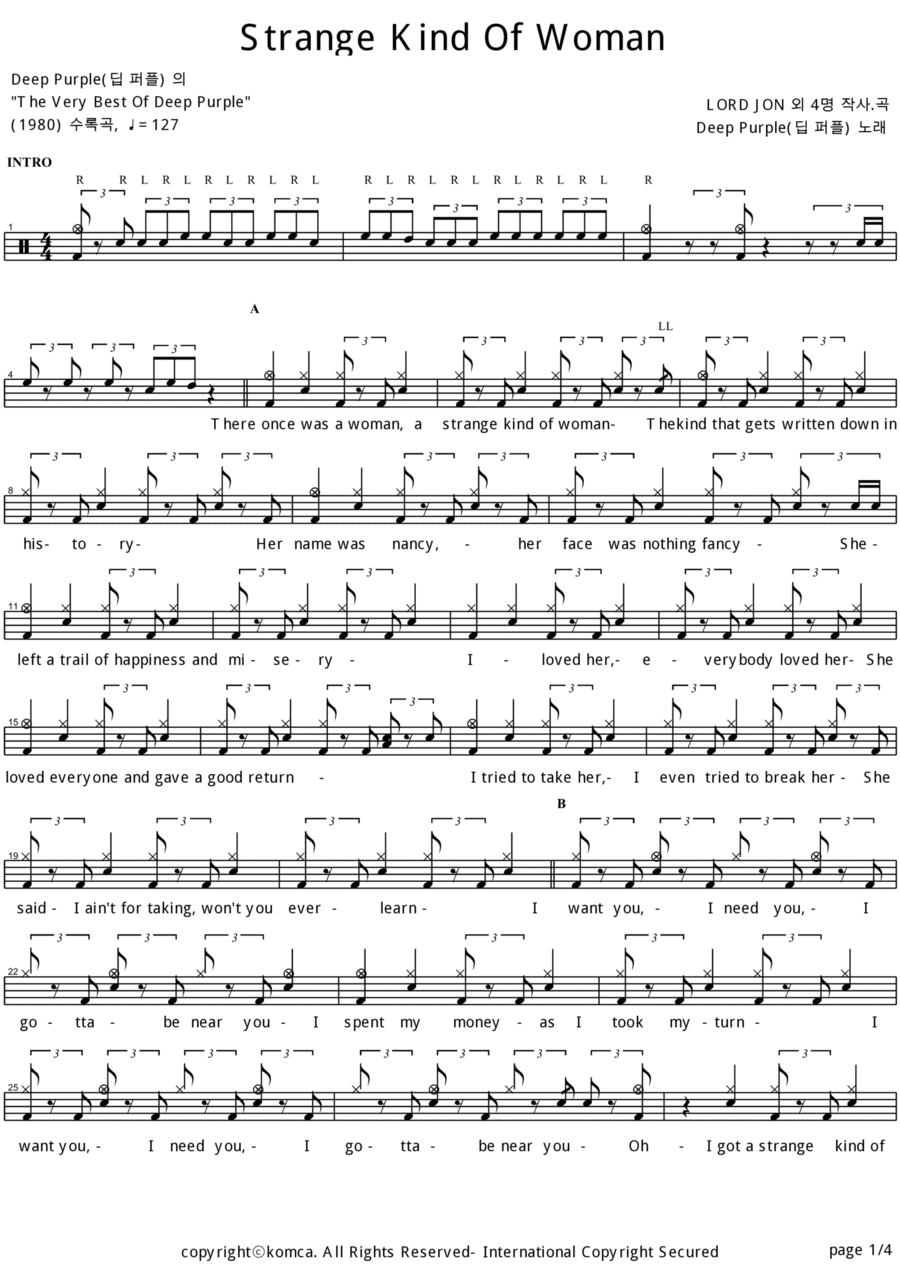 Strange Kind Of Woman Strange Kind Of Woman Drum Set scores gallery preview page 1