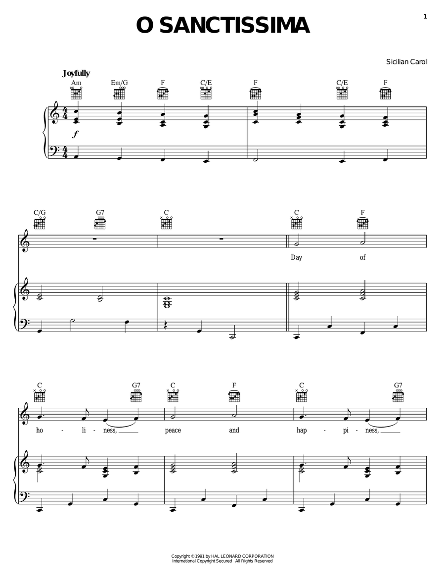 O Sanctissima O Sanctissima Piano, Vocal, Guitar scores gallery preview page 1
