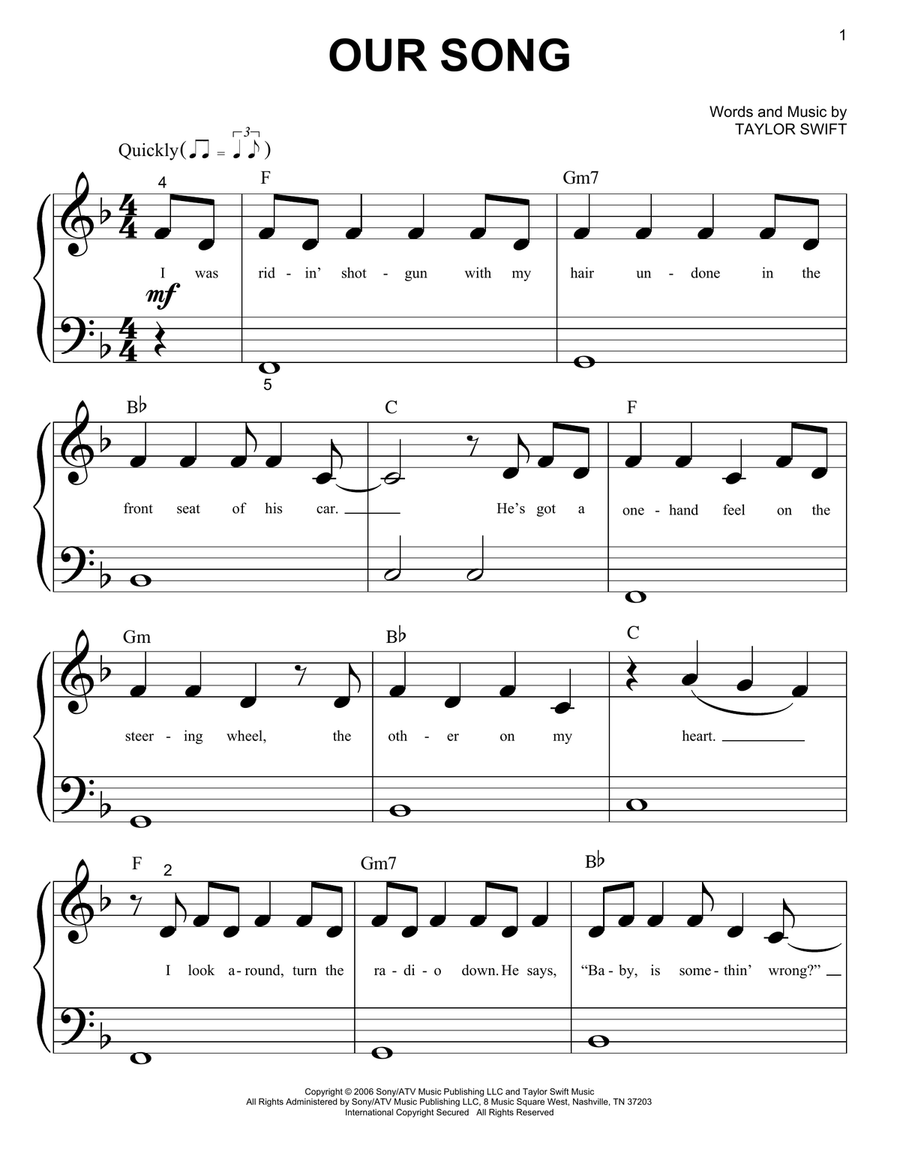 Our Song Easy Piano scores gallery preview page 1