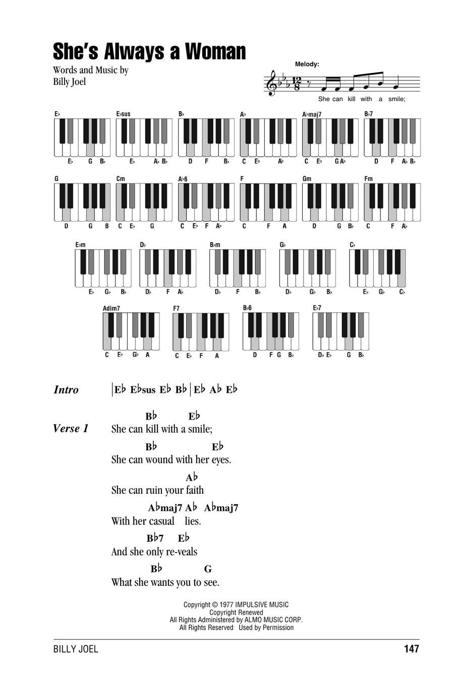 She's Always A Woman She's Always A Woman Piano scores gallery preview page 1