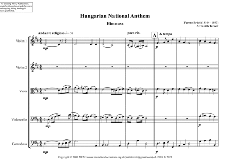 Hungarian National Anthem for String Orchestra (MFAO World National Anthem Series) image number null