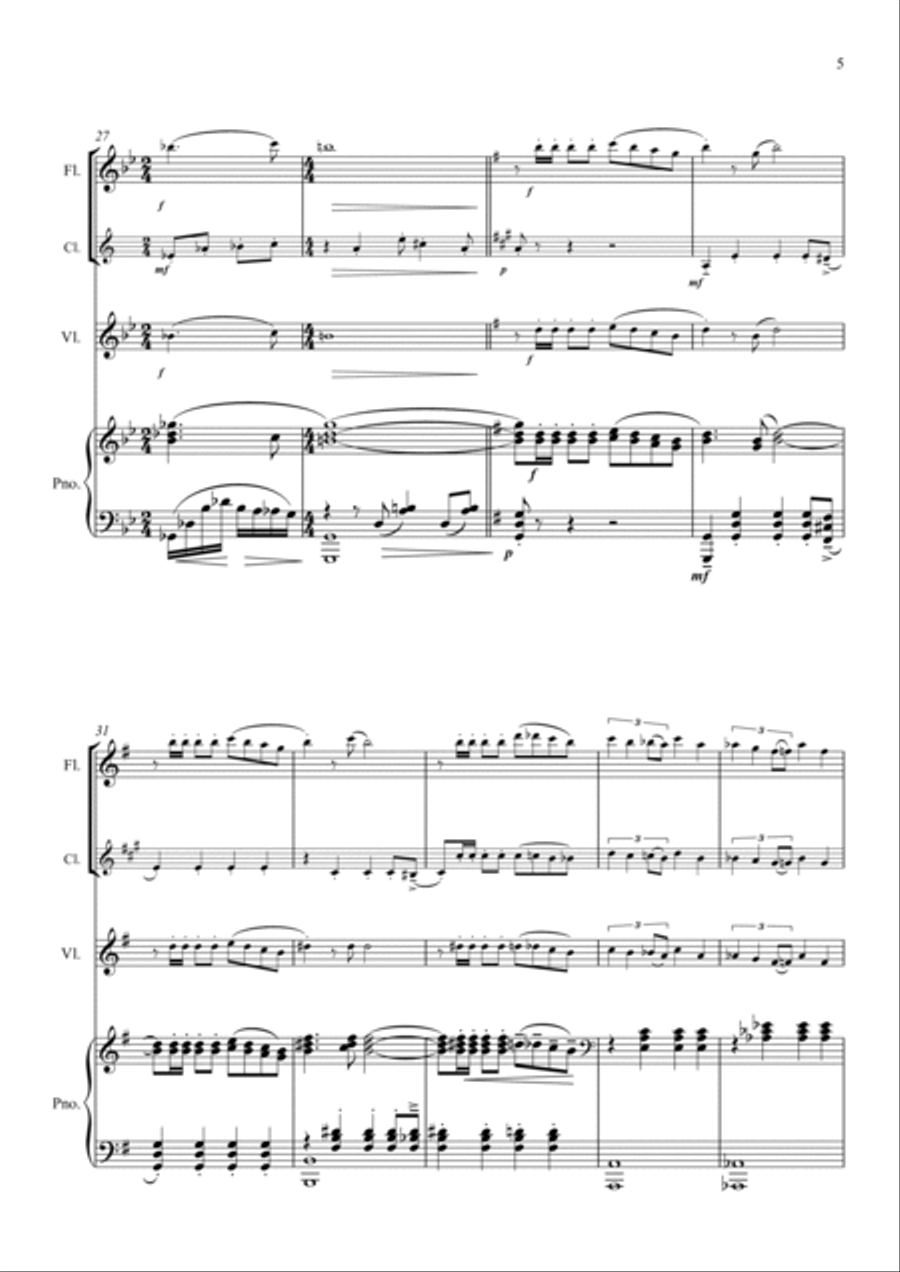 Sparrowhawk Tango. (Flute, Clarinet, Violin and Piano Arrangement) Chamber Music scores gallery preview page 5