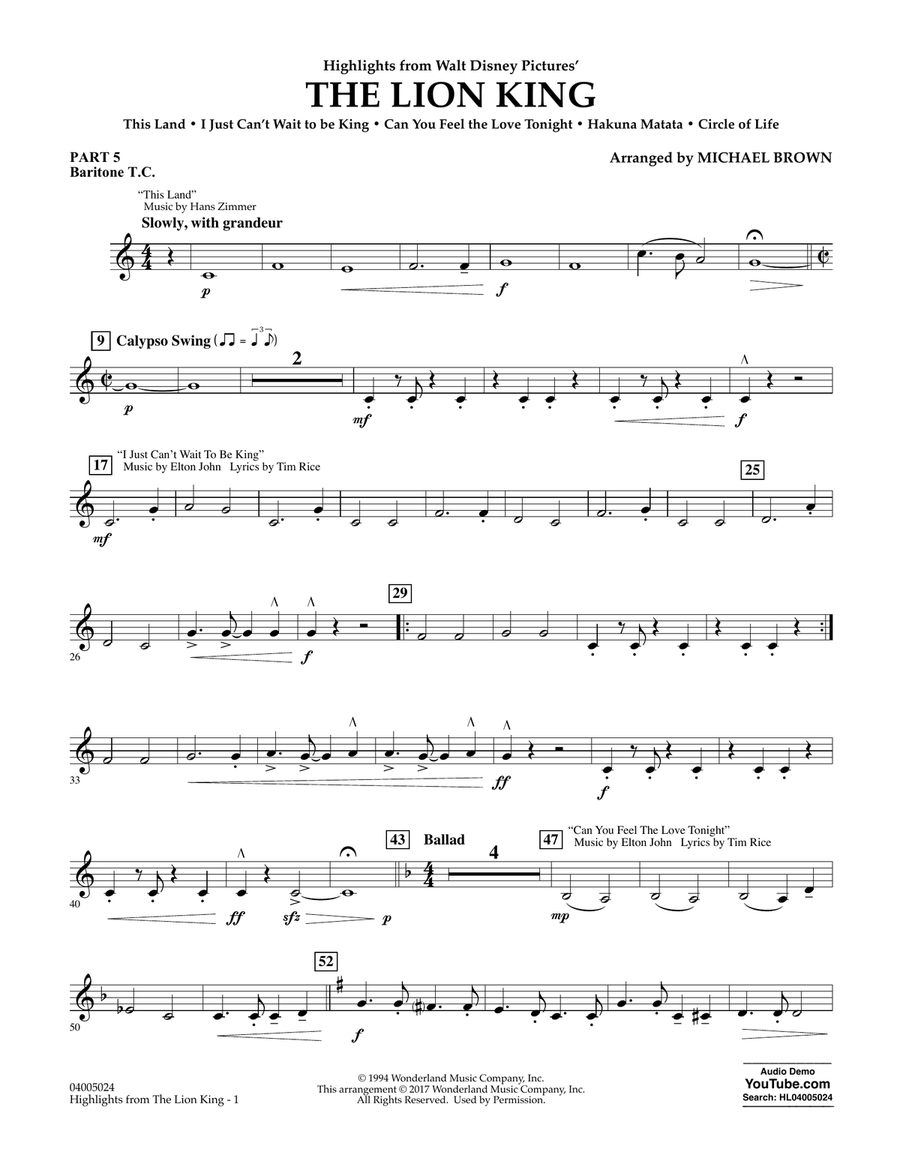 Highlights from The Lion King - Pt.5 - Baritone T.C.