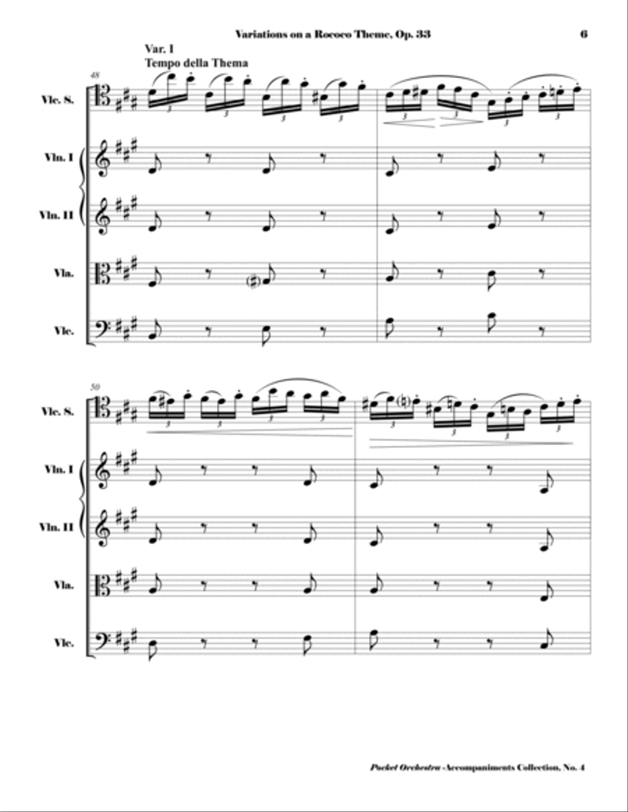 Tchaikowsky - Rococo Variations, Op. 33 ( Accompaniment Reduction for String Quartet) SCORE String Quartet scores gallery preview page 6