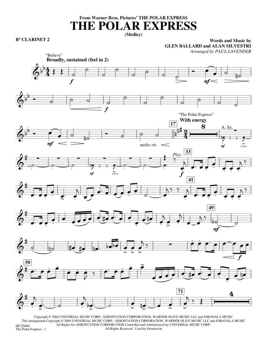 The Polar Express (Medley) (arr. Paul Lavender) - Bb Clarinet 2