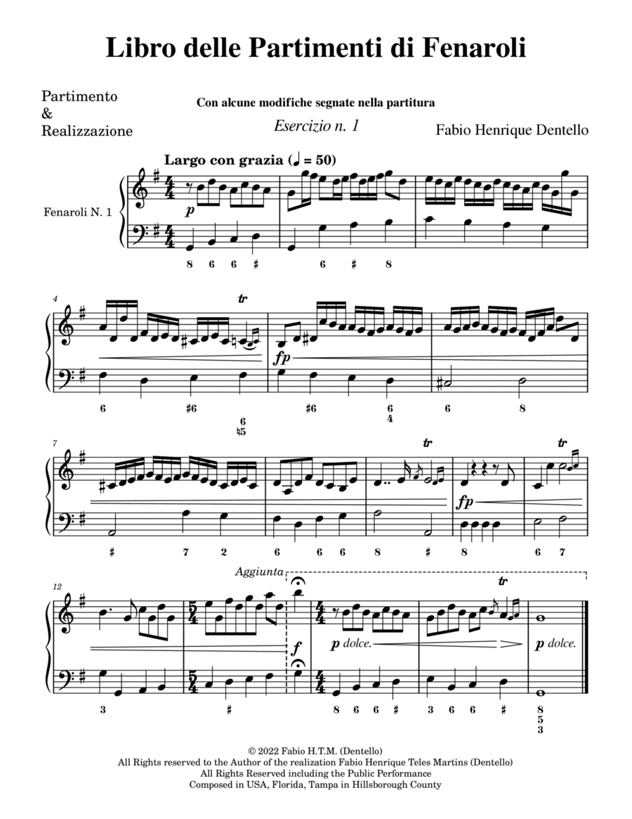 Libro delle Partimenti di Fenaroli con alcune modifiche segnate nella partitura Piano Solo scores gallery preview page 1