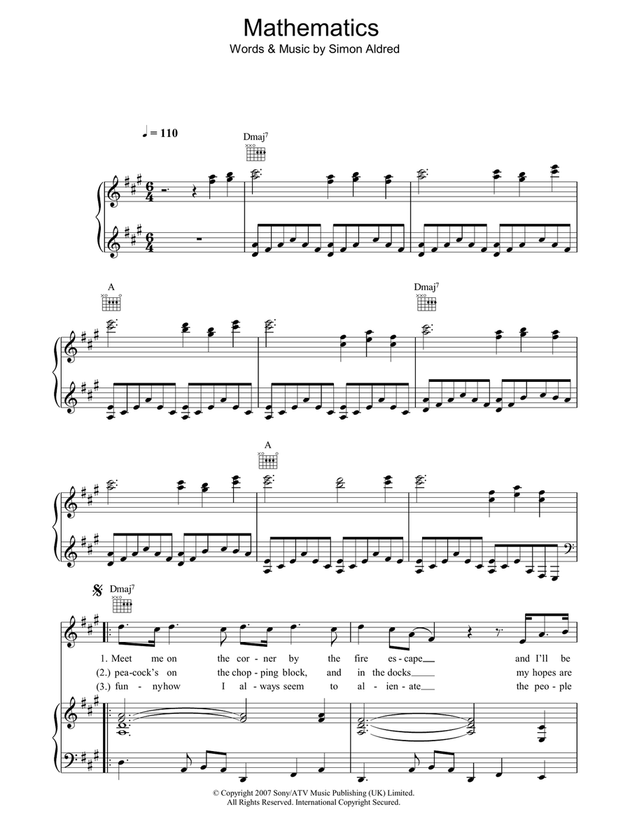 Mathematics Mathematics Piano, Vocal, Guitar scores gallery preview page 1