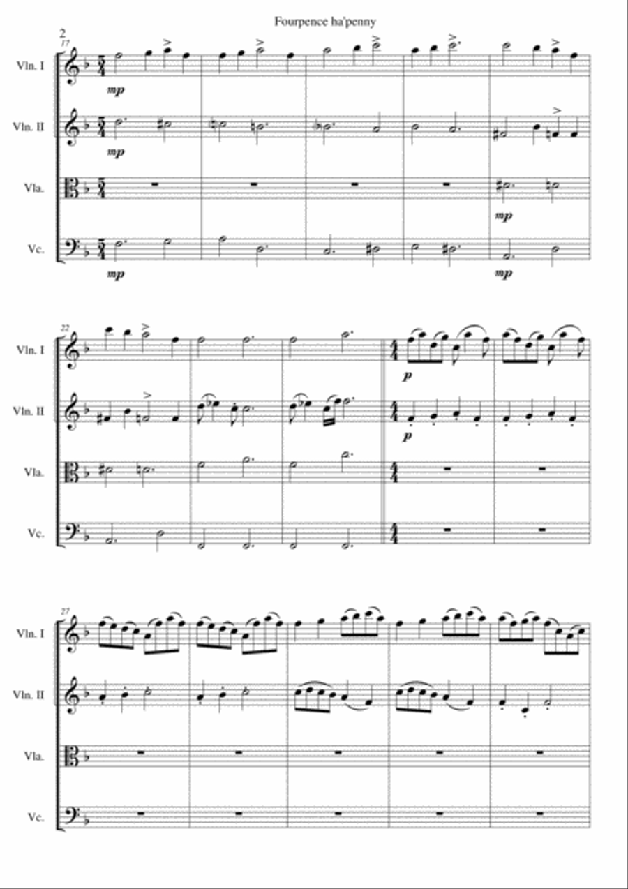 Fourpence ha'penny or Variations on Frère Jacques for string quartet String Quartet scores gallery preview page 2