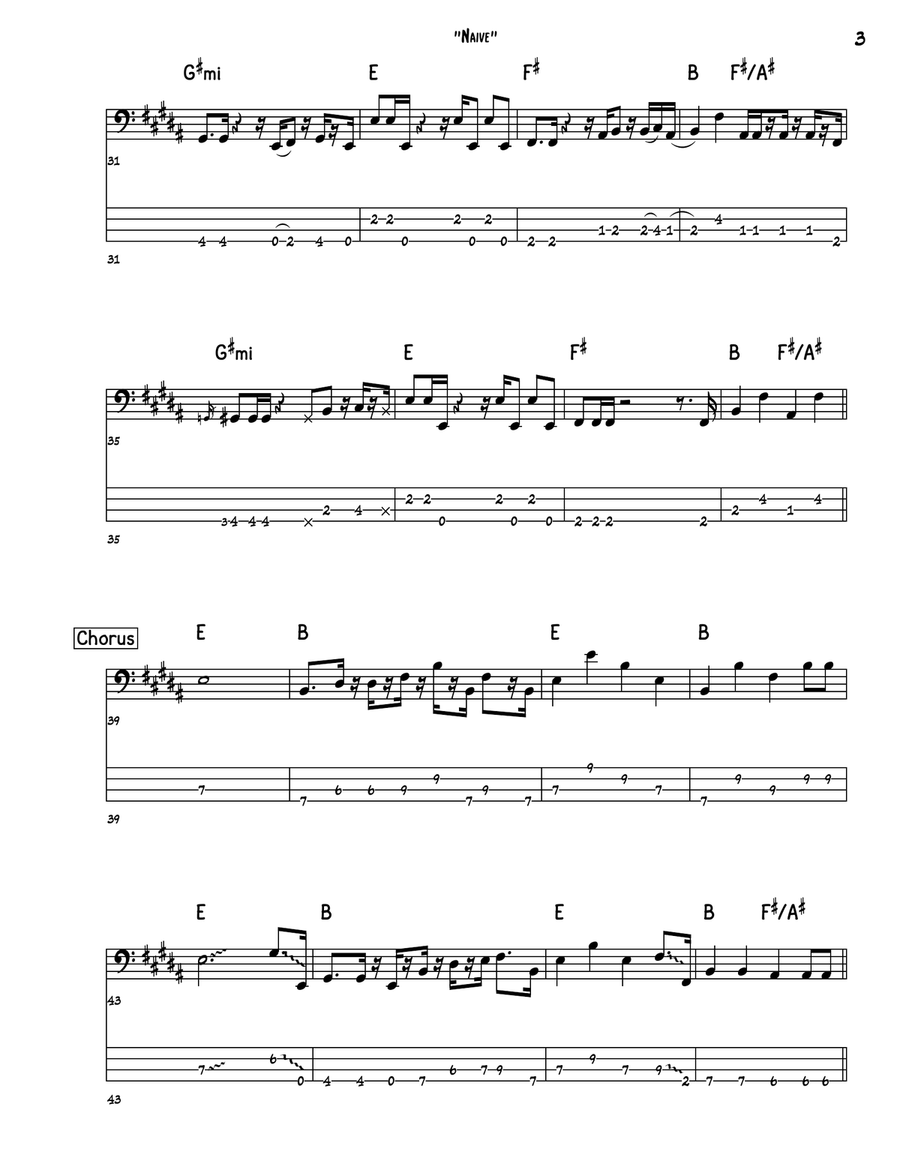 Naive Naive Bass Guitar Tablature scores gallery preview page 3