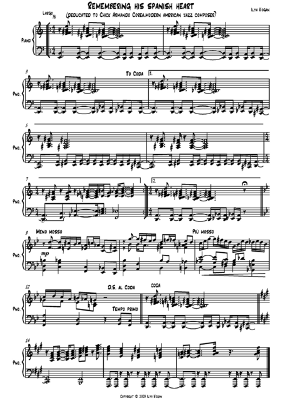 Remembering His Spanish Heart (Chick Corea) Piano Solo scores gallery preview page 1