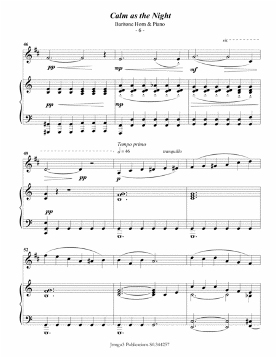 Bohm: Calm as the Night for Baritone Horn & Piano Baritone Horn scores gallery preview page 6