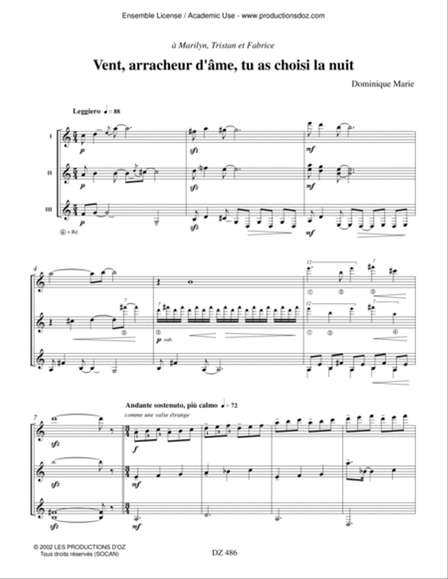 Vent arracheur d'âme, tu as choisi la nuit Guitar Ensemble scores gallery preview page 3