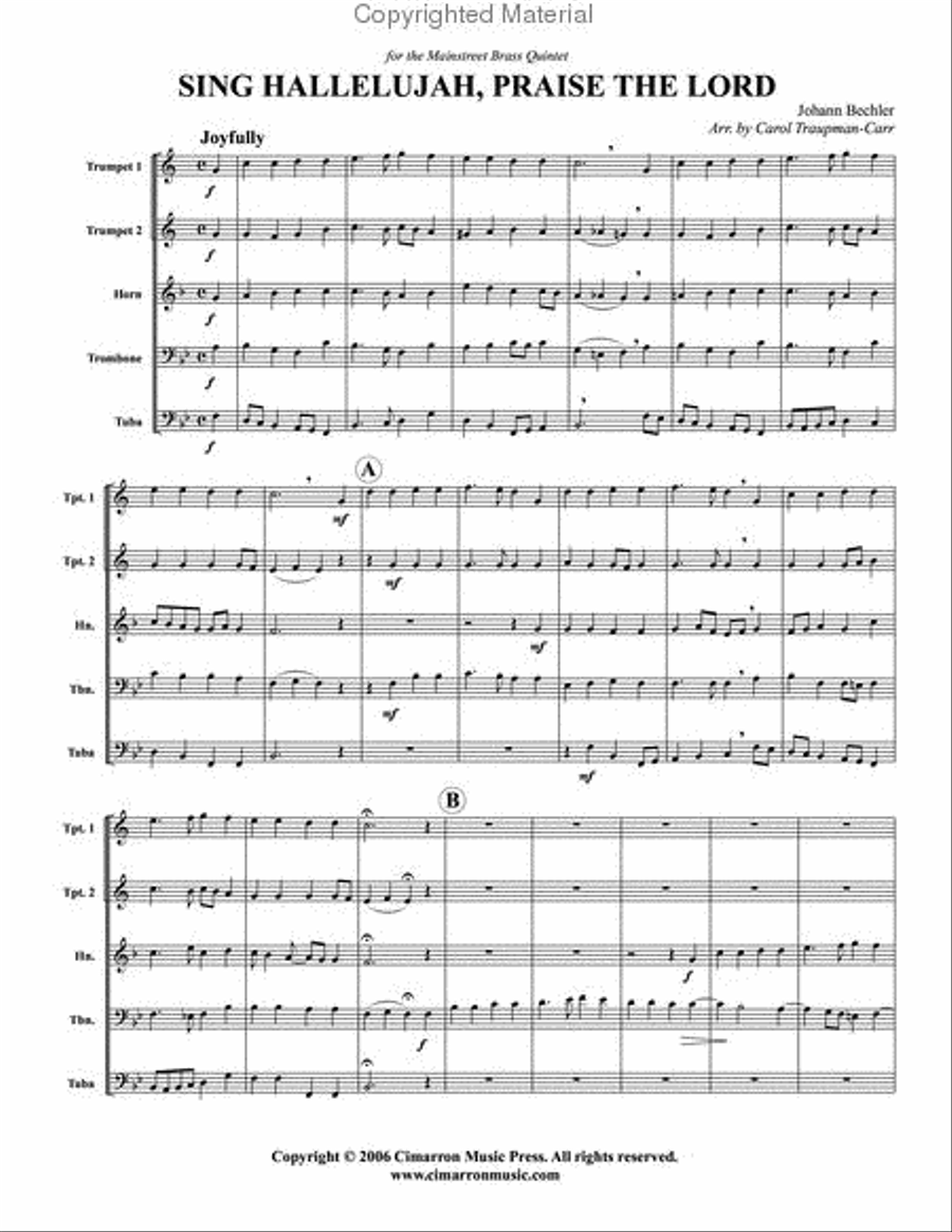 Sing Hallelujah, Praise the Lord Brass Quintet scores gallery preview page 2