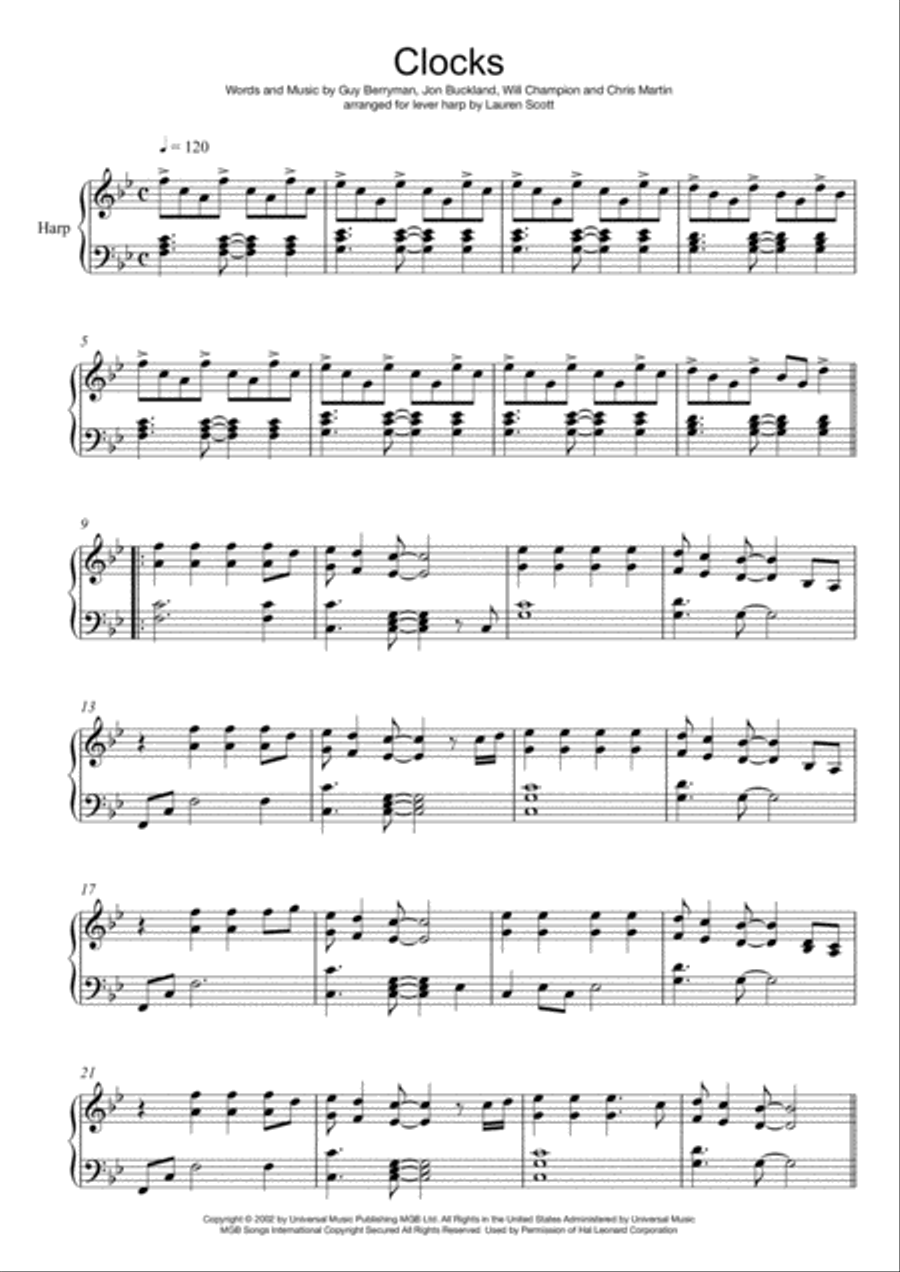 Clocks Harp scores gallery preview page 1