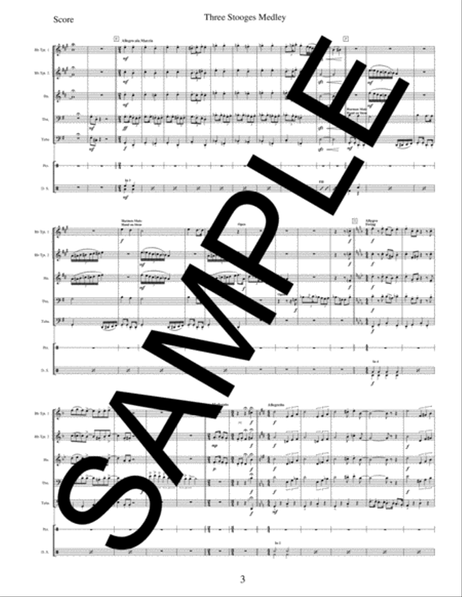 Three Stooges Medley for Brass Quintet and Optional Percussion Brass Ensemble scores gallery preview page 3