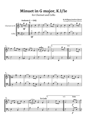 Book cover for Minuet in G major, K.1/1e (Clarinet and Cello) - W. A. Mozart