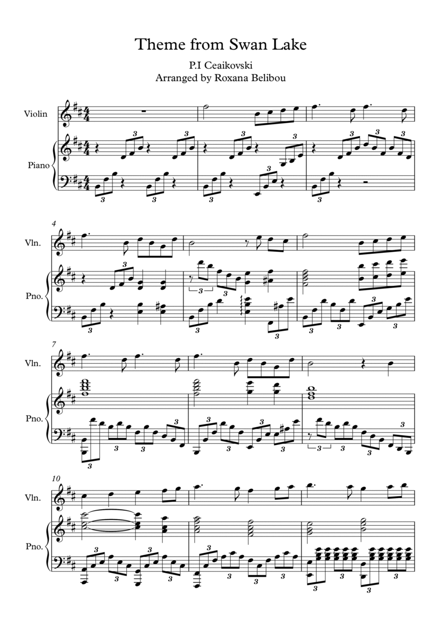 Theme from Swan Lake for Violin (Flute) & Piano Small Ensemble scores gallery preview page 1