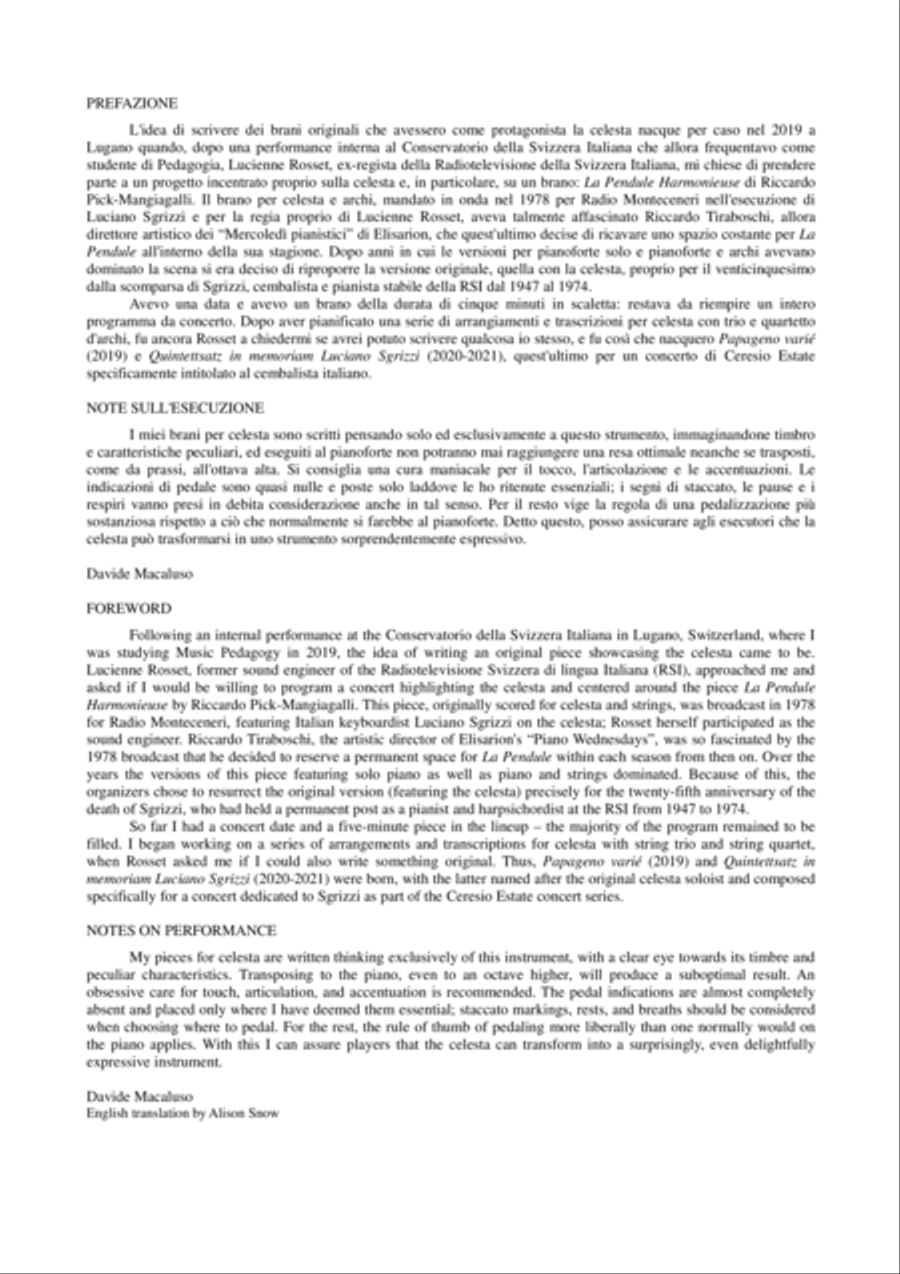 Davide Macaluso: PAPAGENO VARIE' (ES-22-050) - Score Only String Quartet scores gallery preview page 2