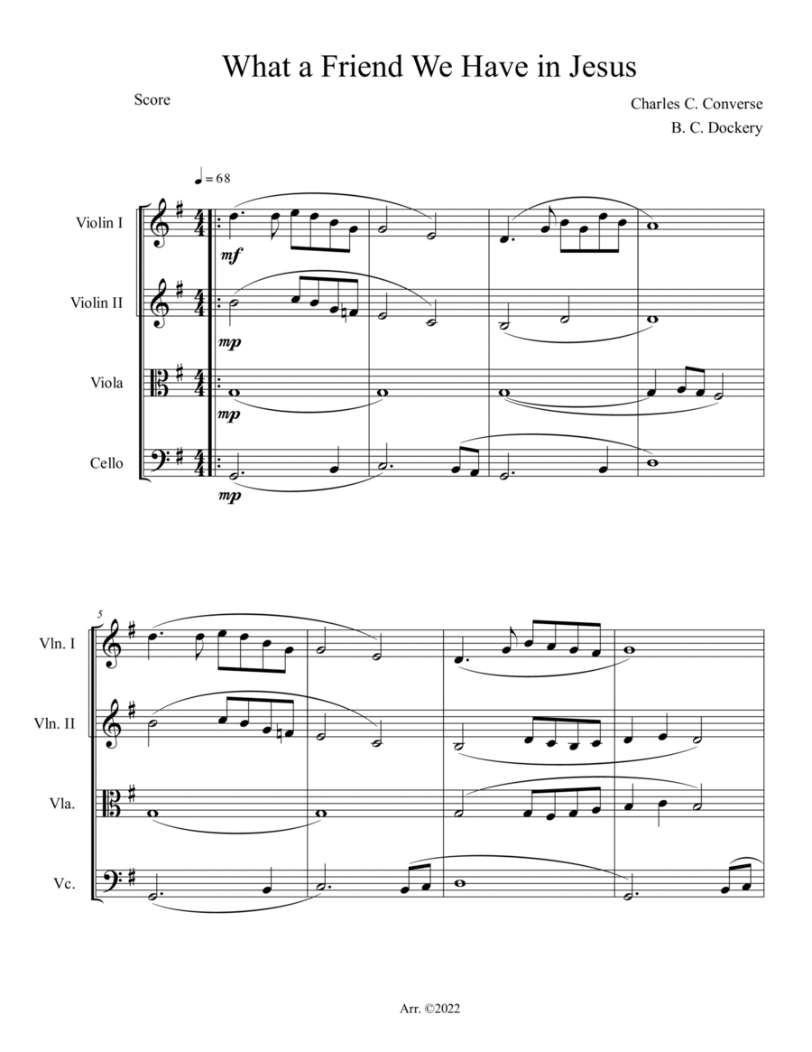 What a Friend We Have in Jesus (String Quartet) String Quartet scores gallery preview page 1