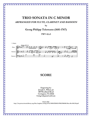 Telemann Trio Sonata in C Minor, TWV 42:c5 arranged for Flute, Clarinet and Bassoon