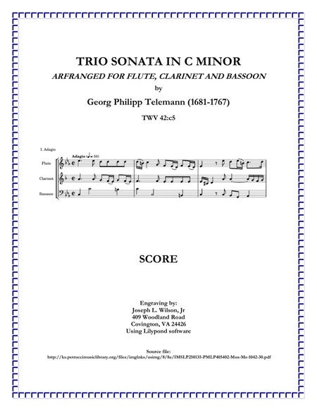 Telemann Trio Sonata in C Minor, TWV 42:c5 arranged for Flute, Clarinet and Bassoon image number null