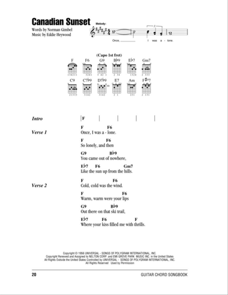 Canadian Sunset Easy Guitar scores gallery preview page 1