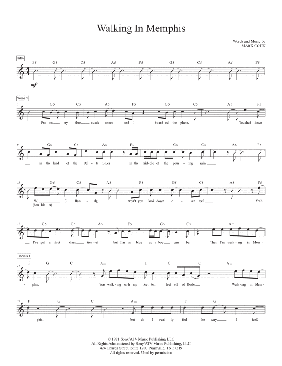 Walking In Memphis Piano scores gallery preview page 1